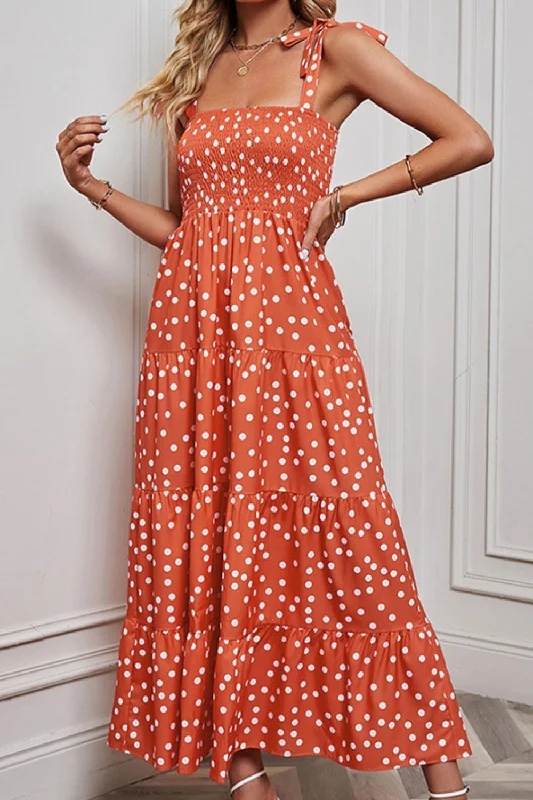 Polka Dot Smocked Tiered Sleeveless Dress Edgy Women's Punk