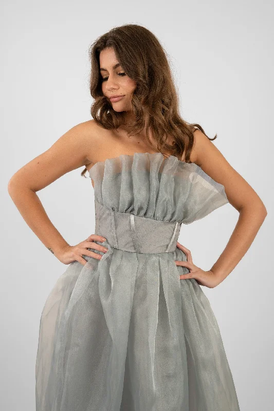Noah Organza Midi Dress in Grey Gym