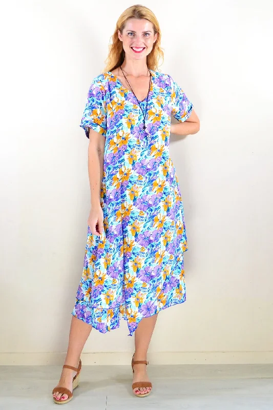 Purple Mustard Floral Tunic Dress Classic Women's Tweed