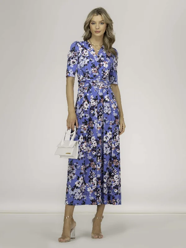 Beatrice Jersey Maxi Dress, Blue Floral Sophisticated Women's 