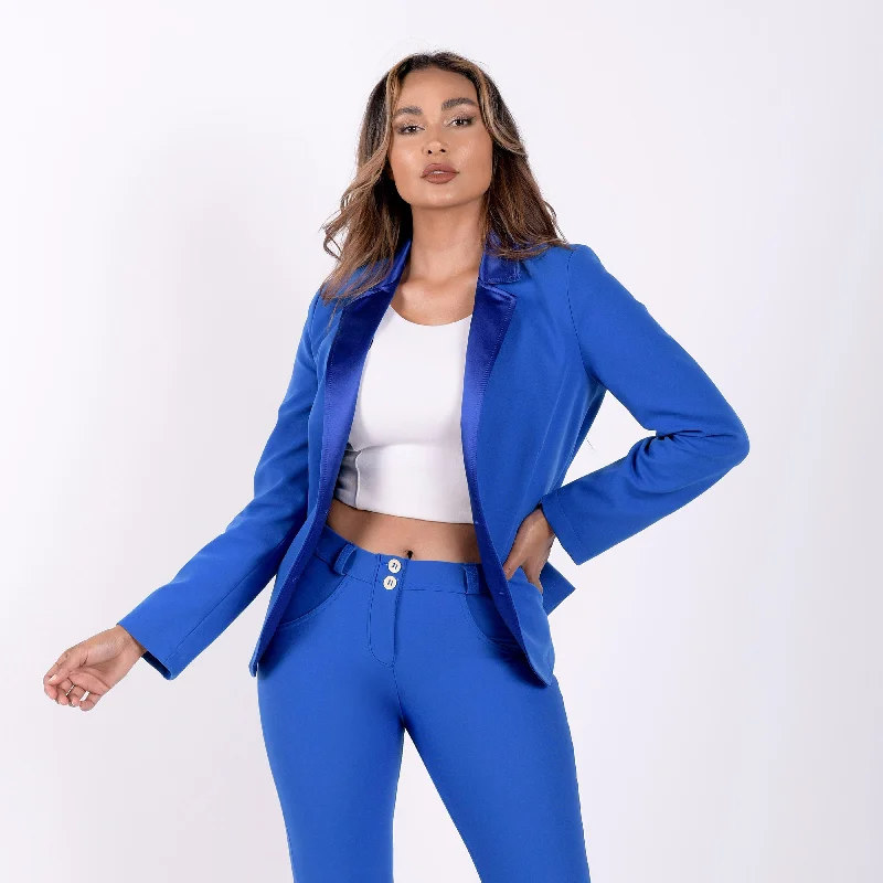 Made In Italy Suit Blazer - Blue Polished Women's Silk