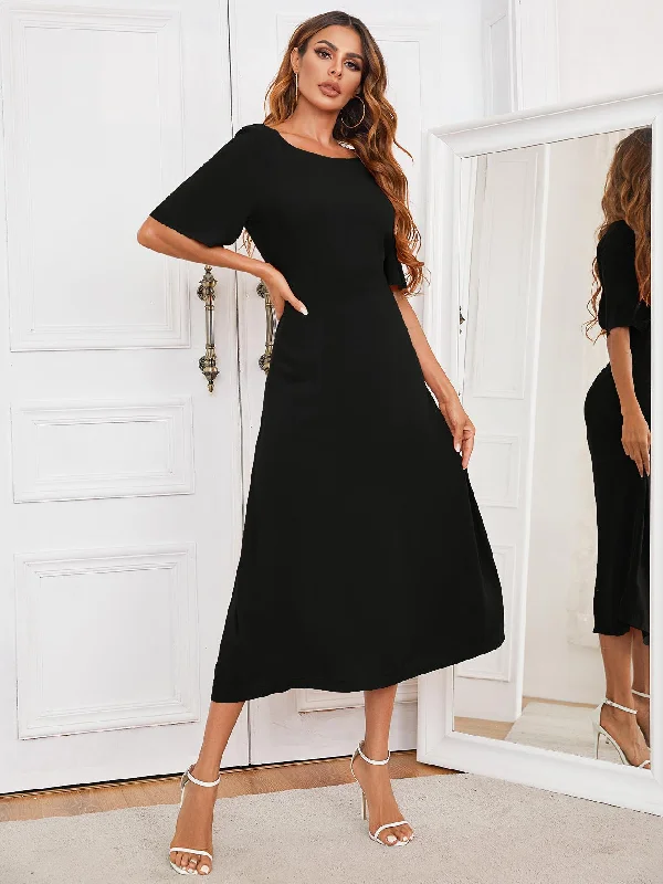 Round Neck Cutout Half Sleeve Dress Sleek Women's 