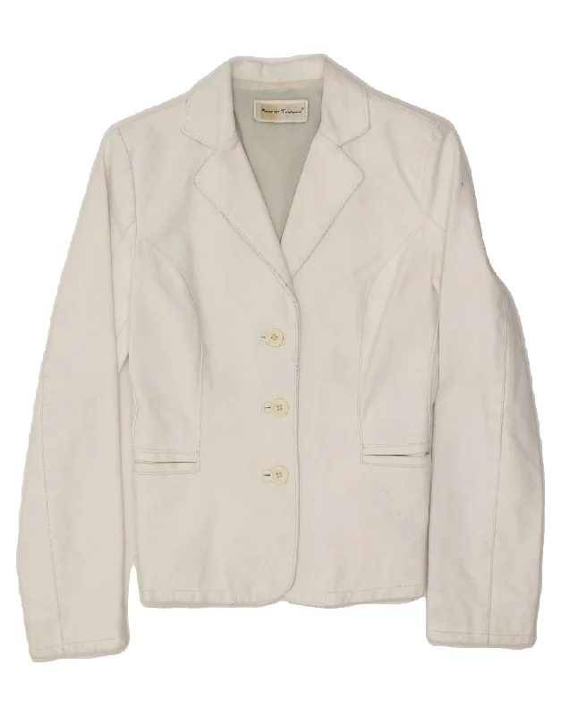 VINTAGE Womens 3 Button Leather Blazer Jacket UK 8 Small White Leather Vintage Women's 1970S VINTAGE Womens 3 Button Leather Blazer Jacket UK 8 Small White Leather Vintage Women's 1970S