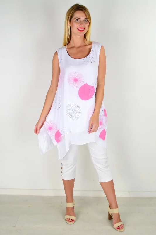 Pink Circle Sleeveless Tunic Top Sporty Women's Athleisure 