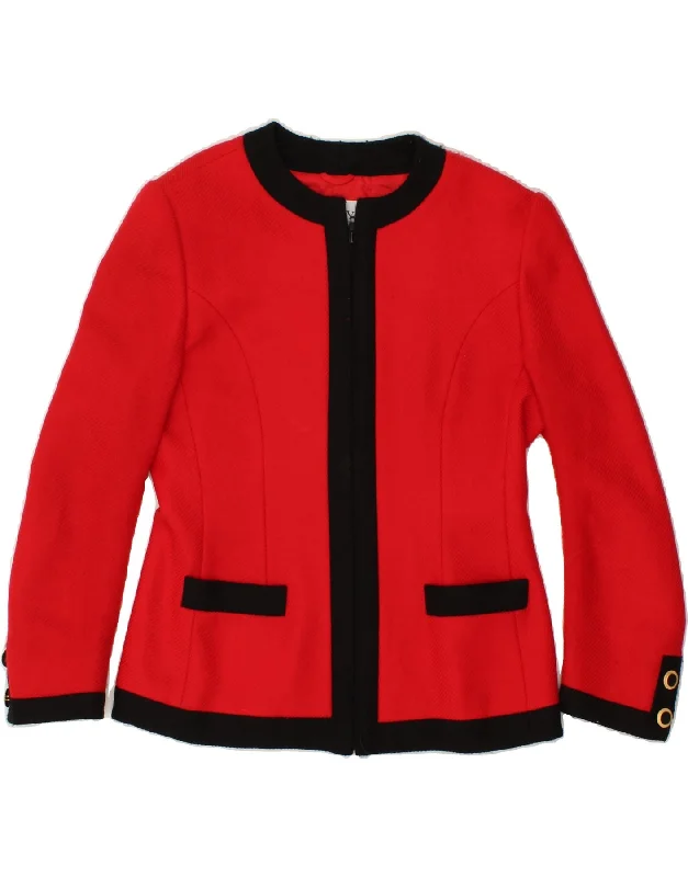 VINTAGE Womens Full Zip Blazer Jacket IT 44 Medium Red Colourblock Wool Hip Women's Retro