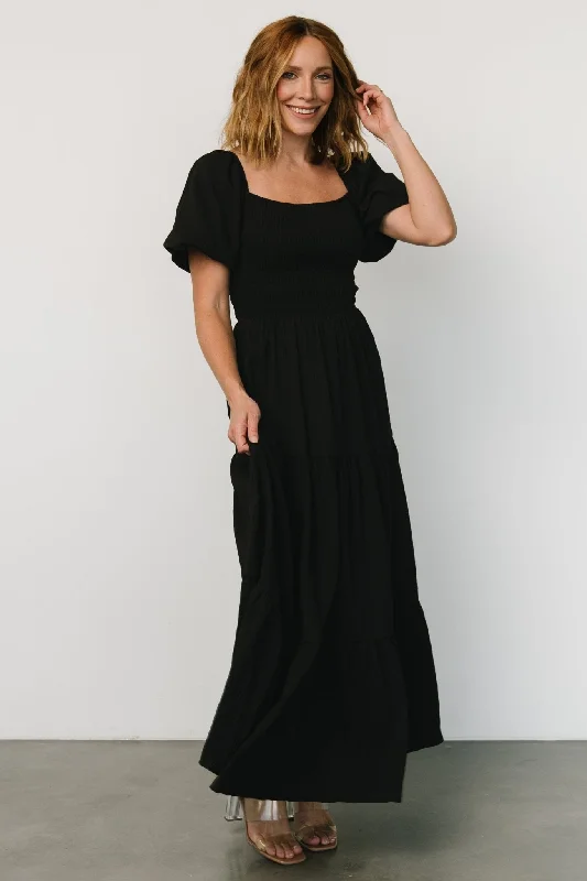 Amaya Smocked Dress | Black Luxurious Women's High -  end