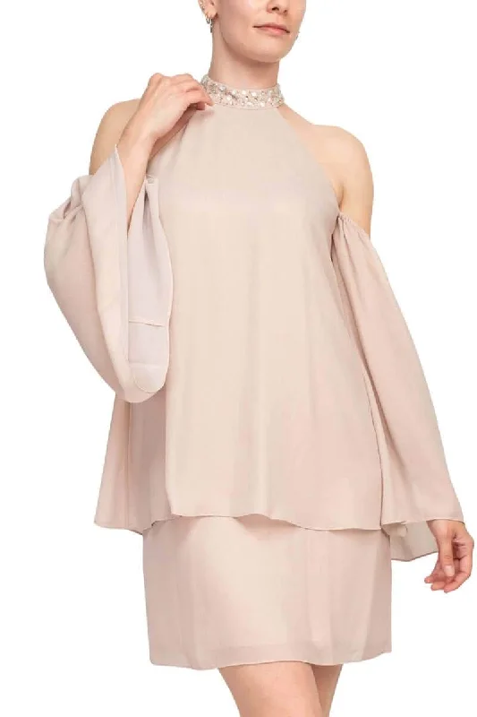 Laundry 98M15101 - Cold Shoulder Embellished Halter Neck Short Dress Relaxed Women's 