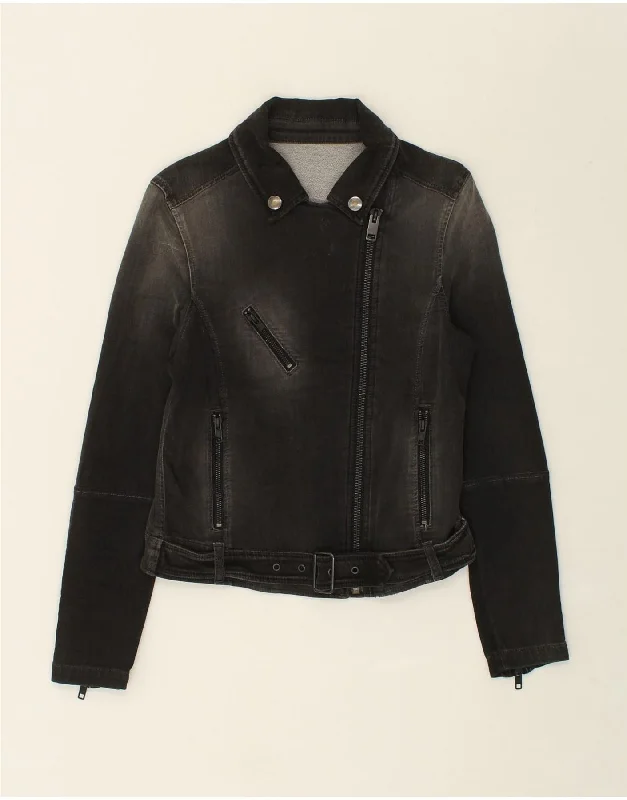 DIESEL Womens Denim Jacket UK 2 2XS Black Cotton European