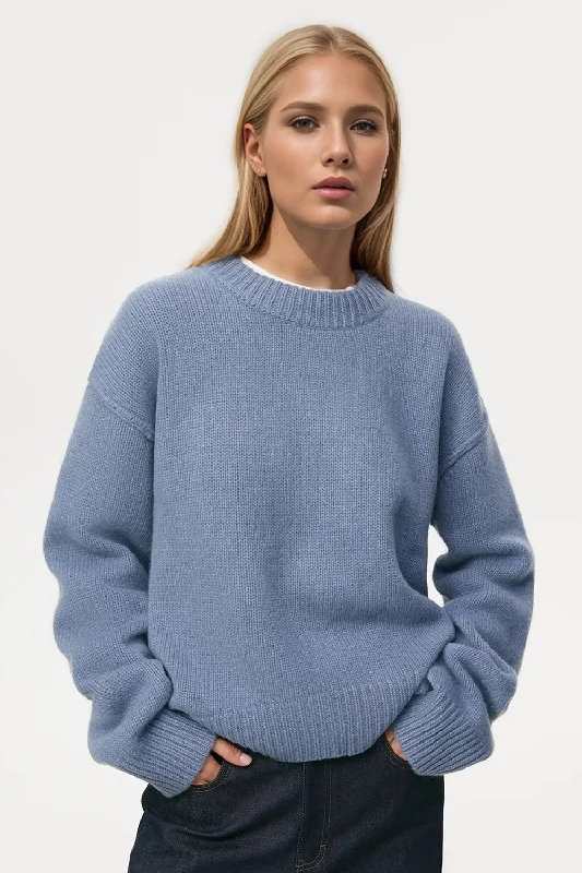 Round Neck Dropped Shoulder Sweater Stylish Women's Tropical 