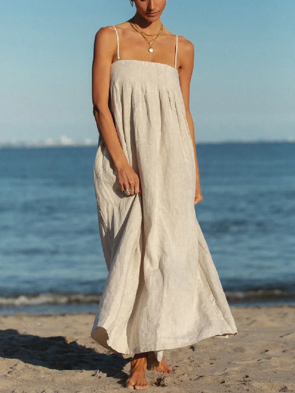 Offshore Pleated Strappy Charming Linen Maxi Dress Confident Women's Power
