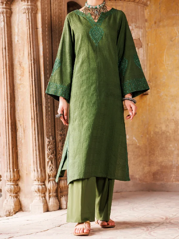 Mehndi Green Dobby Kurti - AWP-LK-705 Monochromatic Office Style