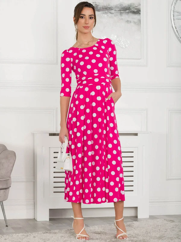 Jolie Moi Deasia Polka Dot Print Maxi Dress, Pink Polka Classic Women's Pin - striped Jolie Moi Deasia Polka Dot Print Maxi Dress, Pink Polka Classic Women's Pin - striped