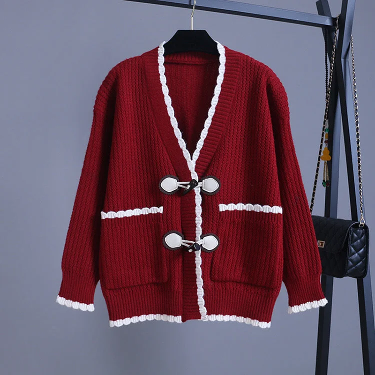 Cardigan, loose, horn-buttoned sweater top  1402 Relaxed Women's 