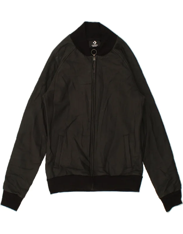 CONVERSE Womens Graphic Bomber Jacket UK 10 Small Black Cotton Practical Women's Multi - 