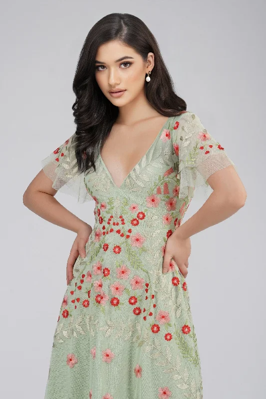 Calla Sage Green Embroidered Dress Practical Women's Quick - dry