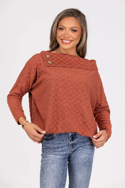 Button Buck Women's Asymmetric Neckline Sweater Polished Women's Silk