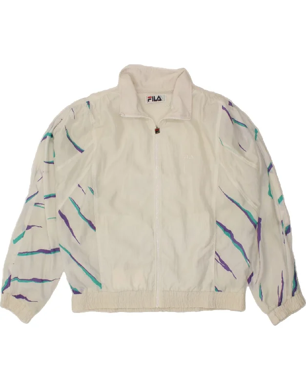 FILA Womens Oversized Abstract Pattern Bomber Jacket IT 48 XL Off White Adventure