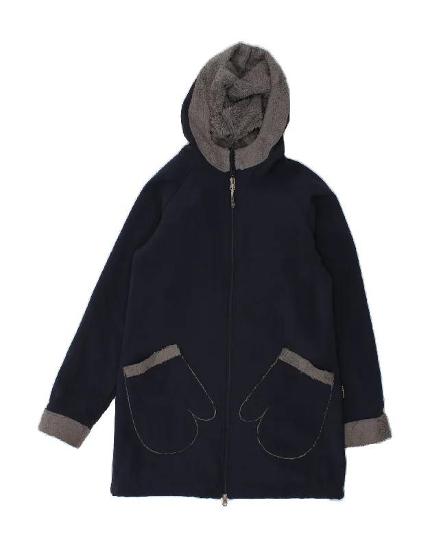 CANADIAN Womens Hooded Overcoat UK 6 XS Navy Blue Polyester Casual Women's Japanese 