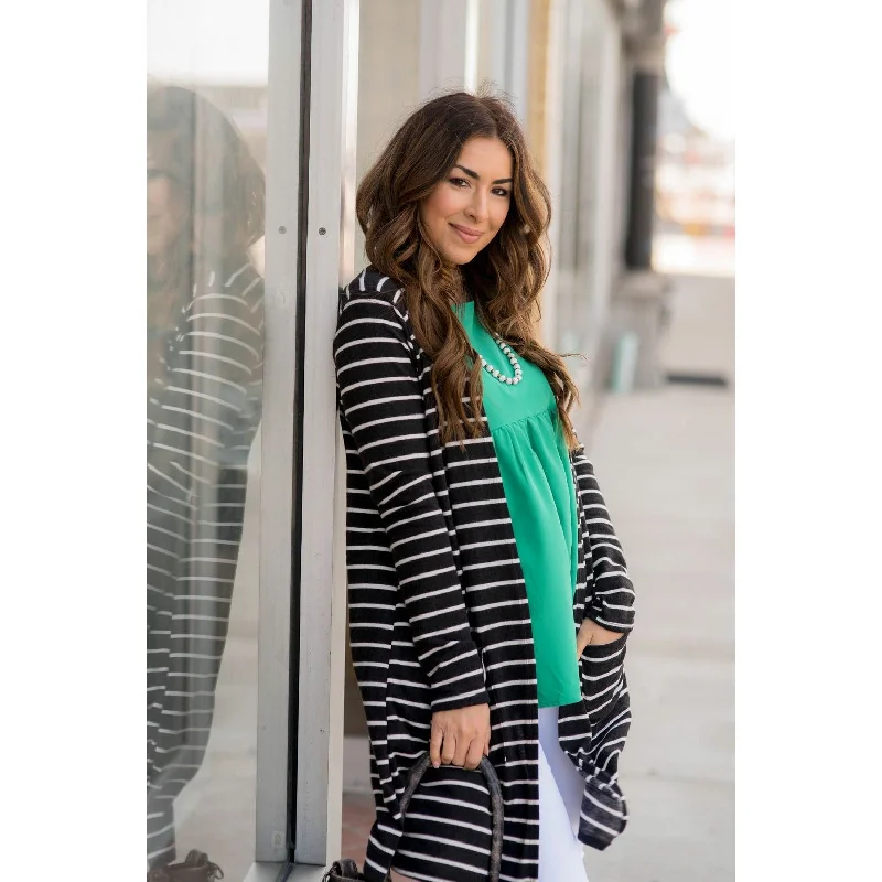 Thin Striped Tunic Cardigan Sleek Women's Metallic