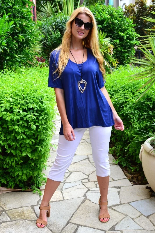 Blue Bamboo Basic Hi Low Hem Top Relaxed Women's Beachy
