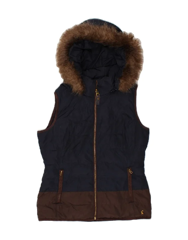 JOULES Womens Hooded Padded Gilet UK 12 Medium  Navy Blue Colourblock Scandinavian