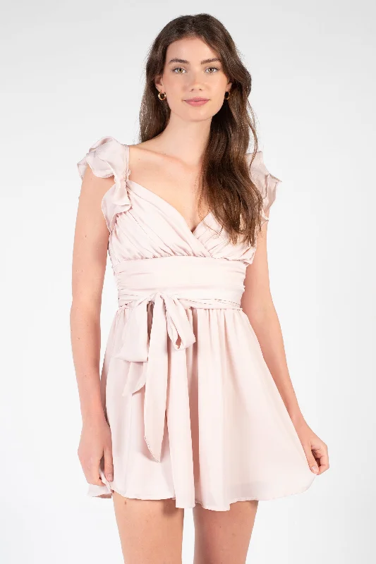 Aliya Tie Front Chiffon Mini Dress Polished Women's Silk