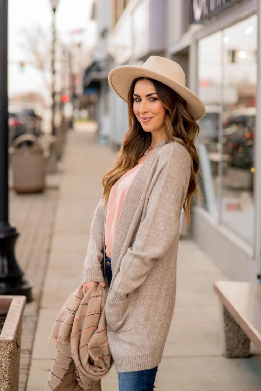 Thick Basic Duster Cardigan Sleek Women's Metallic