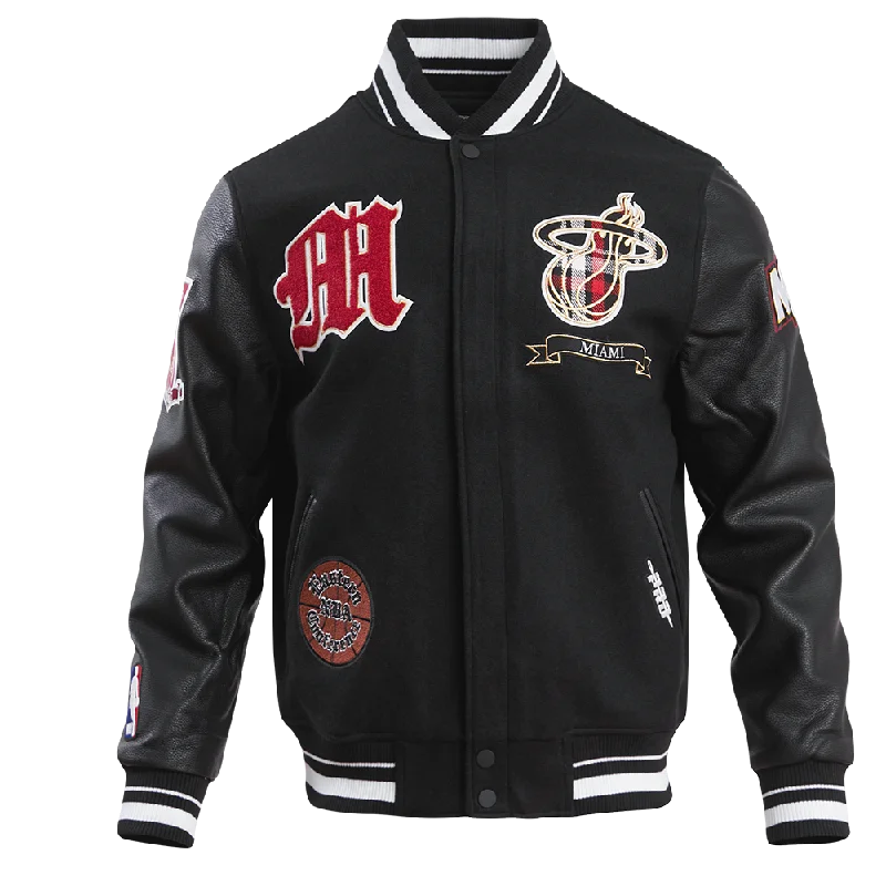 NBA MIAMI HEAT PRO PREP WOOL MEN'S VARSITY JACKET (BLACK) Bold Women's Statement