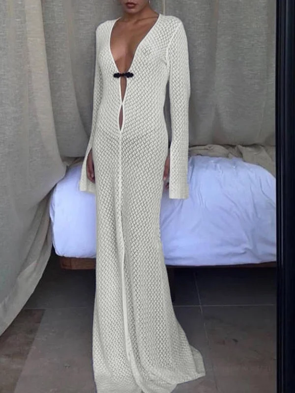 Crochet Long Sleeve Maxi Beach Dress Trendy Women's Oversized