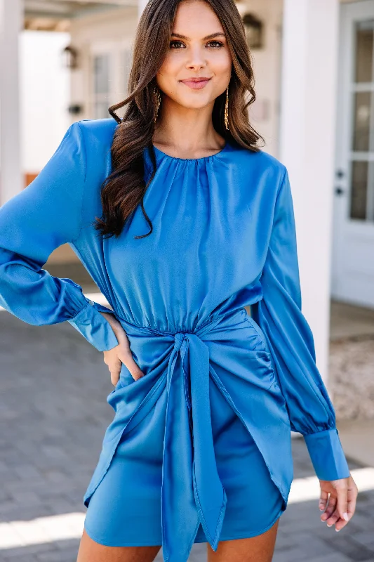 Feeling Fine Cobalt Blue Satin Dress Sleek Women's 