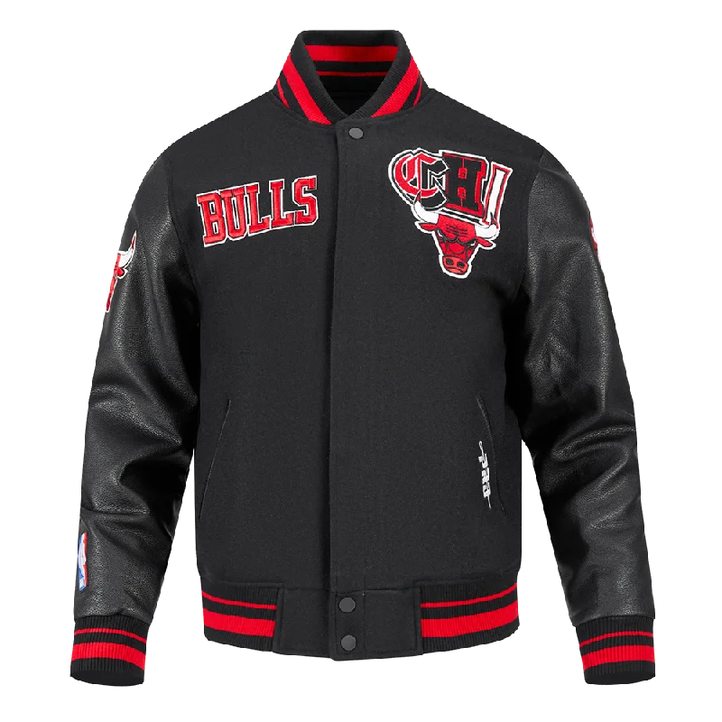 NBA CHICAGO BULLS CITY RANSOM MEN'S RIB WOOL VARSITY JACKET (BLACK/RED/BLACK) Streetwear Style for 