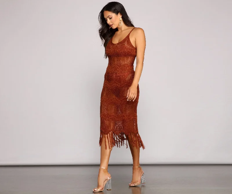 Boho-Chic Crochet Stylish Midi Dress Tough Women's Military - inspired