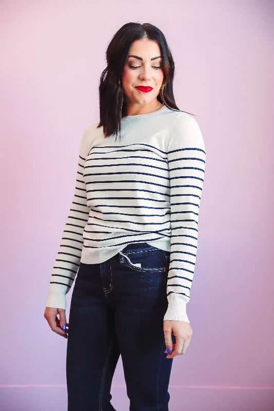 Kayla Striped Sweater-Ivory/Navy Casual Women's Japanese 
