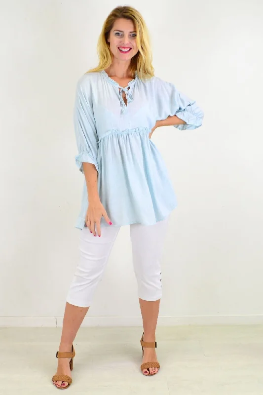 Powder Blue Relaxed Fit Tunic Blouse Stylish Women's Neon