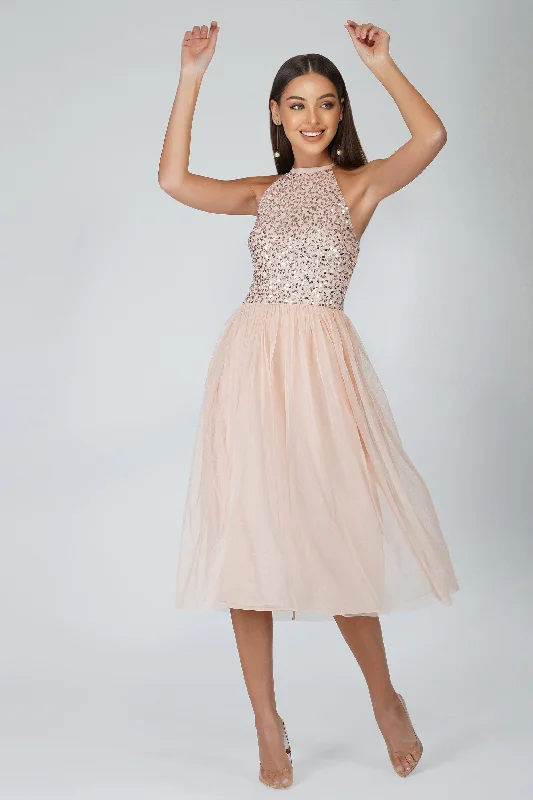 Sprinkle Blush Pink Bridesmaid Midi Dress Confident Women's Power