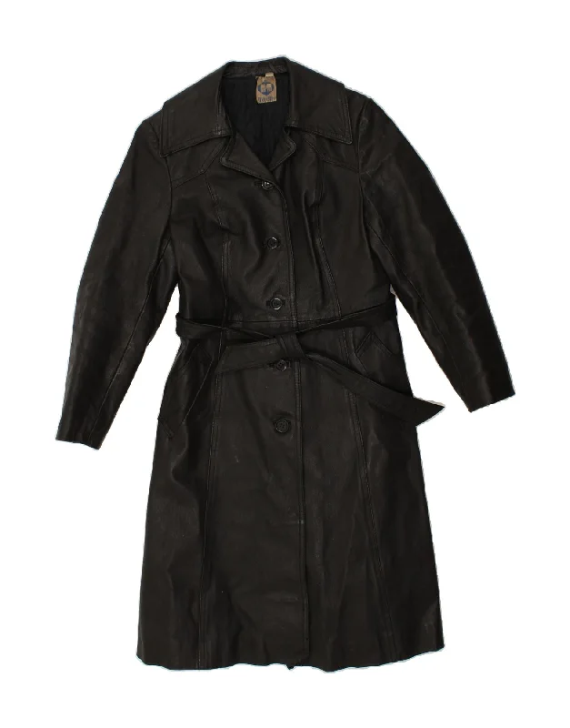 VINTAGE Womens Leather Coat IT 48 XL Black Athletic Women's 