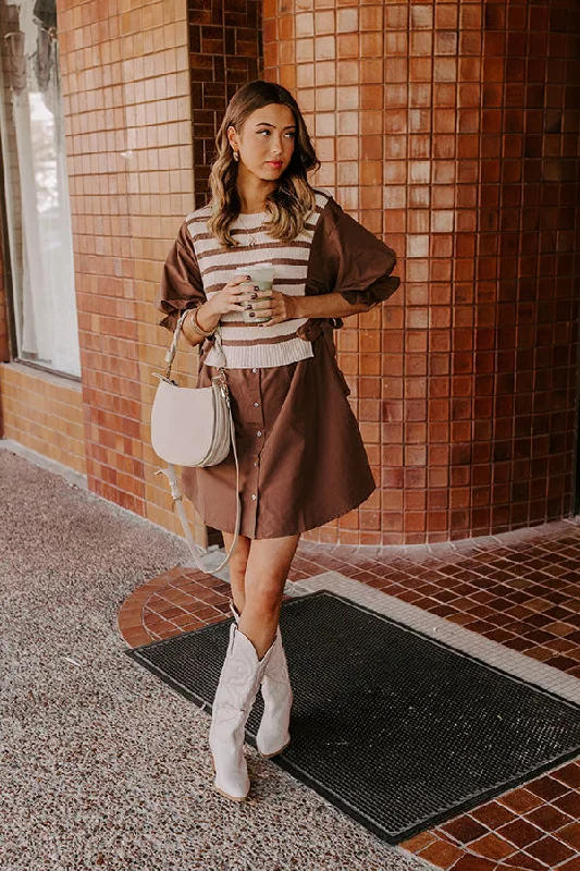 Sweet As Can Be Stripe Mini Dress in Mocha Bold Women's Animal Print