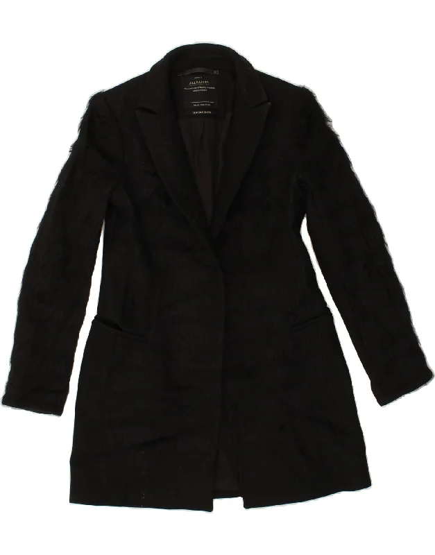 ALL SAINTS Womens Overcoat UK 10 Small Black Virgin Wool Australian Beach