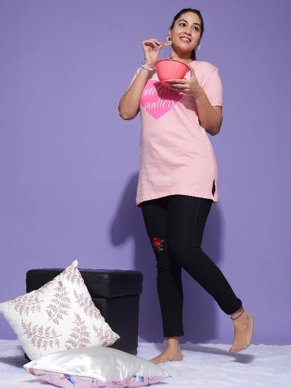 Baby Pink Graphic Long T-Shirt for Women Ideal for Daily Comfort Refined Women's Classic 