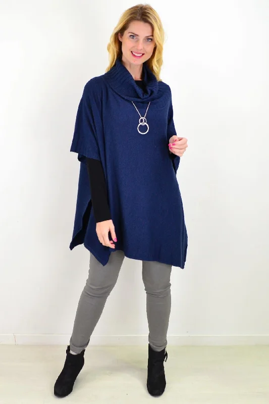 Rustic Blue Winter Poncho Tunic Sporty Women's Athleisure 