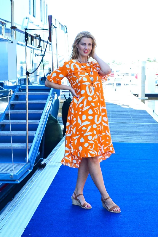 Orange White Spots Print Summer Dress Practical Women's Multi - 
