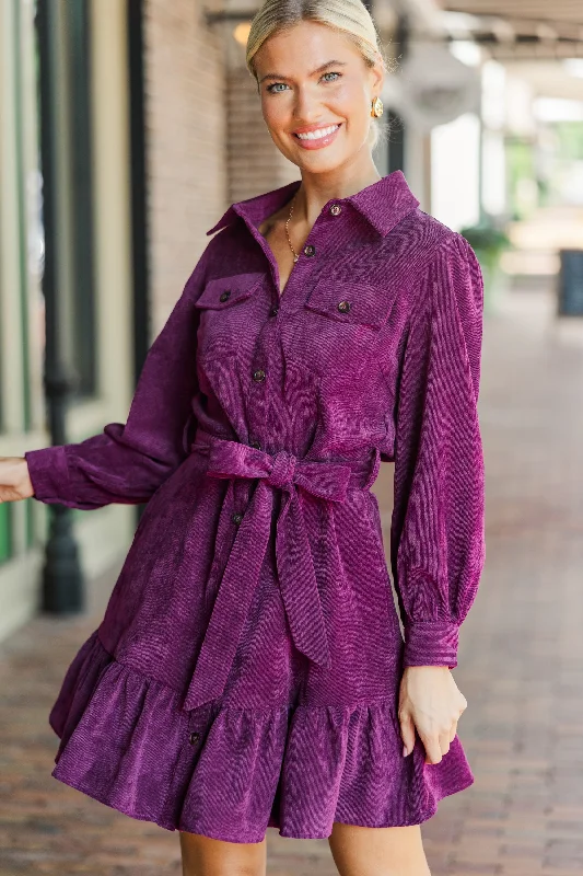 Hold My Hand Violet Purple Corduroy Dress Stylish Women's Neon