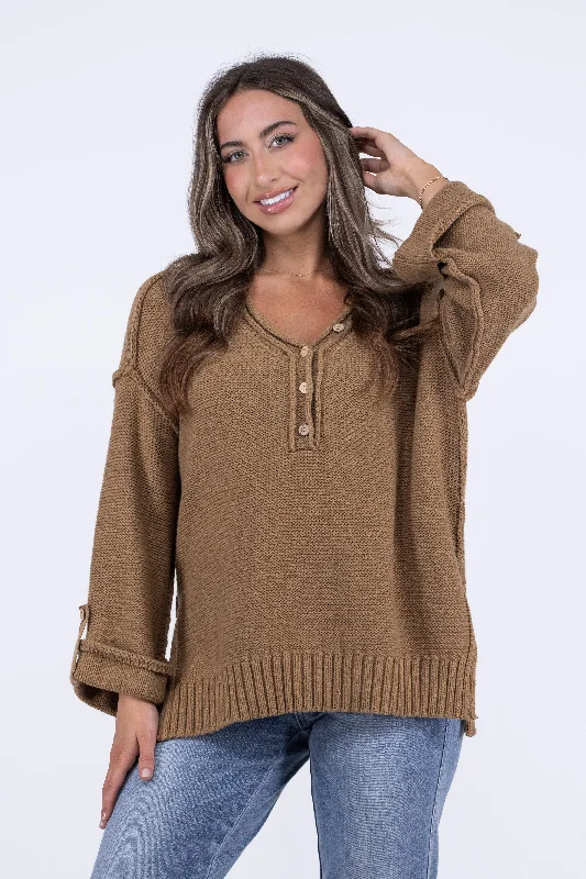 Telling Secrets Women's Textured Henley Long Sleeve Top Minimalist Women's Casual