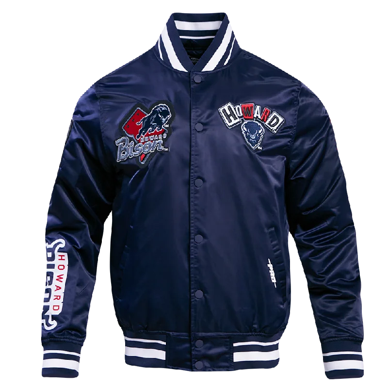 NCAA HOWARD UNIVERSITY HOMECOMING RIB MEN'S SATIN JACKET (MIDNIGHT NAVY) Confident Women's High - fashion