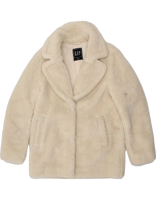 GAP Womens Sherpa Jacket UK 14 Medium Off White Polyester Youthful Women's Pop