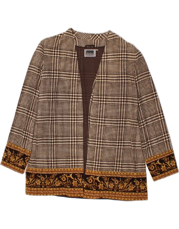 LUISA SPAGNOLI Womens Open Blazer Jacket UK 16 Large Brown Houndstooth Artistic Women's Avant - LUISA SPAGNOLI Womens Open Blazer Jacket UK 16 Large Brown Houndstooth Artistic Women's Avant -