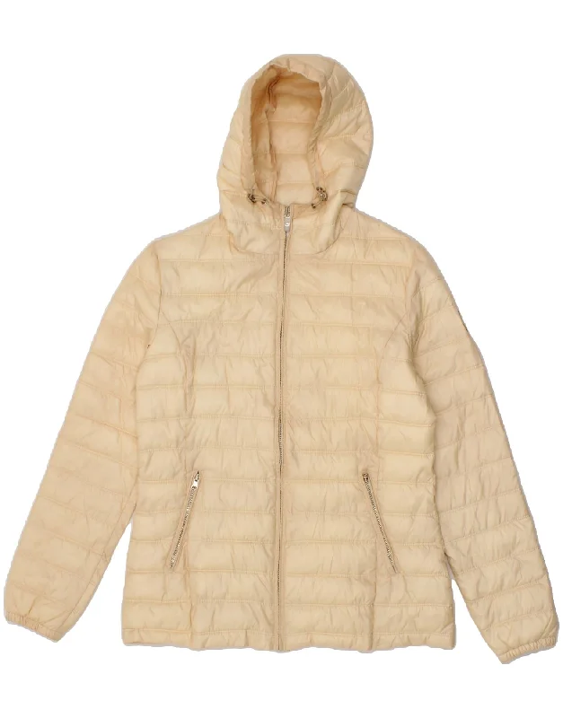 LOTTO Womens Hooded Padded Jacket UK 10 Small Beige Polyester Youthful Women's Pop