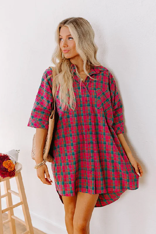 Cider Sippin' Oversized Plaid Mini Dress in Pink Sharp Women's Italian