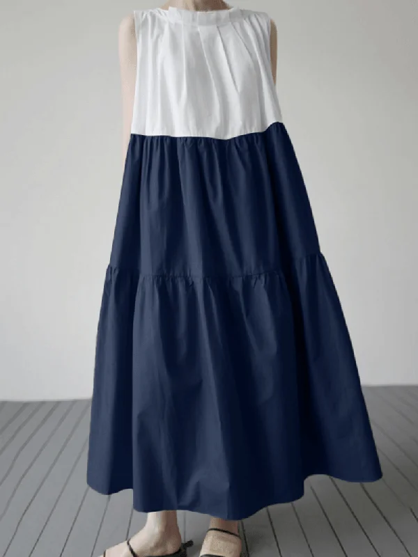 Sleeveless Contrast Color Leisure Maxi Dress Refined Women's Classic 