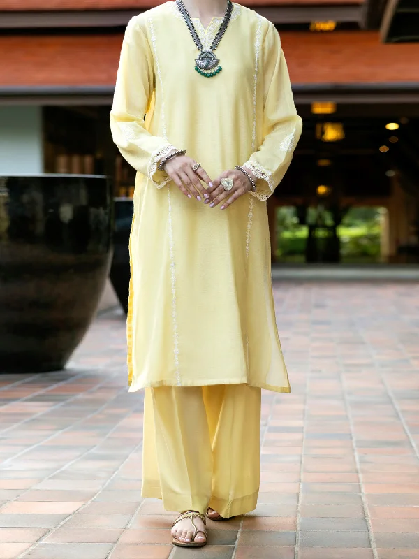 Yellow Khaddi Net Tunic - AL-LK-1037 Athletic Women's High - 